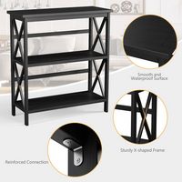 Costway - Wooden Shelf Bookcase 3-Tier Open Bookshelf W/X-Design Freestanding Rack - Black - Alternate Views