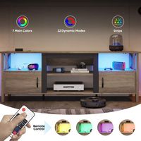 Bestier Farmhouse LED TV Stand with Cabinet for Gaming Entertainment Fits TVs up to 70inhc - Grey - Alternate Views