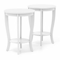 Costway 2 PCS 2-Tier End Table 18'' Round Compact Sofa Side Nightstand with Storage Shelf - White - Alternate Views