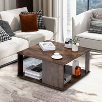 Costway 2-Tier Square Coffee Table W/Storage Industrial Center Table for Living Room - Brown - Alternate Views