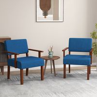 Costway 2PCS Linen Accent Chair Living Room Chair with Soft Padded Seat & Backrest - Blue - Alternate Views