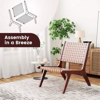 Costway Set of 2 Woven Leather Accent Chair Mid Century Rubber Wood Armless Side Chair - Brown - Alternate Views