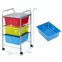 Costway - 3 Drawers Metal Rolling Storage Cart Scrapbook Supply & Paper Home Office - Multicolor - Alternate Views