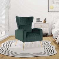 Costway - Velvet Upholstered Wingback Chair with Lumbar Pillow and Golden Metal Legs - Turquoise - Alternate Views