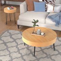 Costway Round Coffee Table Set of 2 End Table Finish for Living Room Natural - Natural - Alternate Views