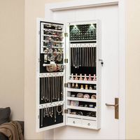Costway - Mirror Jewelry Cabinet with Full Length Clear Mirror & Internal LED Lights Hooks - White - Alternate Views