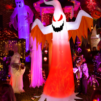 Costway - 8 FT Halloween Inflatable Ghost with Rotatable Flame LED Lights - White - Alternate Views