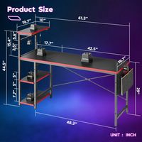 Bestier - Gaming Desk with LED Lights and 4-Tier Shelf - 61.3