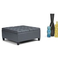 Simpli Home - Harrison 36 inch Wide Transitional Square Coffee Table Storage Ottoman in Stone Gre... - Alternate Views