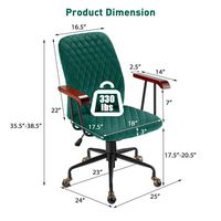 Costway - Velvet Swivel Adjustable Office Chair with Wooden Armrests - Green - Alternate Views