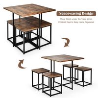 Costway 5pcs Dining Set Compact Dining Table and 4 Stools Metal Frame Nature\ Vintage Walnut - Wa... - Alternate Views