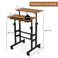 Costway - Mobile Standing Desk Rolling Adjustable Laptop Cart Home Office - Walnut - Alternate Views