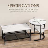 Costway Nesting Coffee Table Set of 2 Faux Marble Top Detachable w/ Storage Shelf - Black and White - Alternate Views
