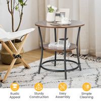Costway 2 PCS 2-Tier Sofa Side End Table Round Nightstand with Sturdy Metal Frame - Brown - Alternate Views