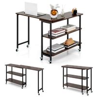 Costway 360° Rotatable Sofa Side Table L-shaped Laptop Desk Snack Table withShelf Patented - Walnut - Alternate Views