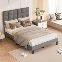 Costway Full Size Bed Frame Modern Linen Fabric Upholstered Platform Bed with Headboard - Gray - Alternate Views