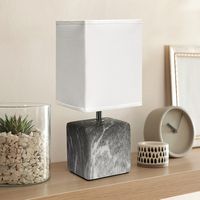 Simple Designs - Petite Marbled Ceramic Table Lamp with Fabric Shade - Black base/White shade - Alternate Views