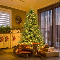Costway - 6 FT Pre-Lit Artificial Christmas Tree Hinged 788 Branch Tips & 280 LED Lights - Green - Alternate Views