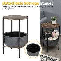 Costway Industrial Round End Side Table Sofa Coffee Table w/ Storage Basket & Metal Frame - Grey,... - Alternate Views