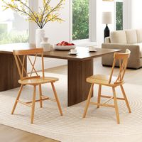 Costway Dining Chairs Set of 4 Farmhouse Kitchen Chair with Rubber Wood Frame - Natural - Alternate Views