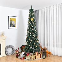 Costway - 9Ft PVC Artificial Pencil Christmas Tree Slim Stand - Green - Alternate Views