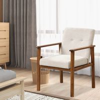 Costway 2 PCS Modern Accent Chair Upholstered Linen Fabric Armchair with Solid Wood Legs - Beige - Alternate Views