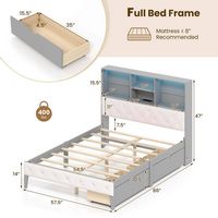 Costway Full Size Bed Frame with Bookcase Headboard Storage Bed with LED Lights - Gray - Alternate Views