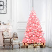 Costway - 6Ft Hinged Artificial Christmas Tree Full Fir Tree New PVC with Metal Stand - Pink - Alternate Views