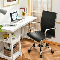 Costway - PU Leather High Back Conference Chair with Armrests - Black - Alternate Views