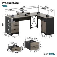 Bestier - L Shaped Desk with File Drawers, 63