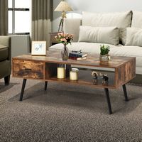 Costway Retro Coffee Table Mid Century Modern Living Room Furniture w/Open Storage Shelf - Rustic... - Alternate Views