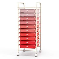 Costway - 10 Drawer Rolling Storage Cart Scrapbook Paper Office School Organizer - Gradient Pink - Alternate Views
