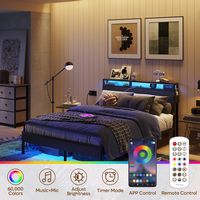 Bestier - Bed Frame Platform Bed with Storage Headboard LED Lights and Charging Station Queen - B... - Alternate Views