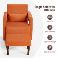 Costway - Modern Suede Sofa Chair with Ottoman and Waist Pillow - Orange - Alternate Views