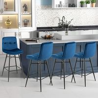 Costway Set of 2 Velvet Bar Stools Bar Height Kitchen Dining Chairs with Metal Legs - Blue - Alternate Views
