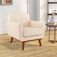 Costway - Modern Accent Chair Upholstered Linen Armchair with Removable Cushion - Beige - Alternate Views