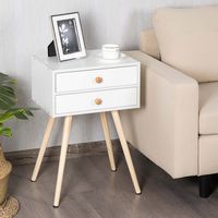 Costway - Mid Century Modern 2 Drawers Nightstand In Sofa Side Table End Table - White - Alternate Views
