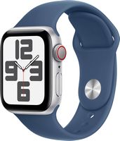 Apple Watch SE 2nd Generation (GPS+Cellular) 40mm Aluminum Case with Denim Sport Band - S/M - Sil... - Angle