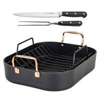 Viking - Hard Anodized Roasting Pan with Copper Handles, A Rack and Bonus Carving Set - Multicolor - Angle