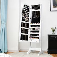 Costway - Mirrored Jewelry Cabinet Storage Organizer w/Box Drawers - White - Angle