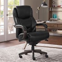 La-Z-Boy - Delano Big & Tall Bonded Leather Executive Chair - Jet Black/Gray Wood - Angle