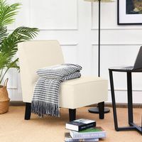 Costway Modern Armless Accent Chair Fabric Single Sofa with Rubber Wood Legs - Beige - Angle