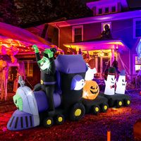 Costway - 8.2 ft Long Halloween Inflatable Train LED Lighted Train w/ Witch 4 Ghosts & Pumpkin - ... - Angle