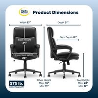 Serta - Comfort Ergo  Ergonomic Executive Upholstered Office Chair - Black - Bonded Leather - Angle