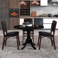Costway 4-Person Dining Table Wooden Kitchen Table with Solid Rubber Wood Frame for Kitchen - Black - Angle