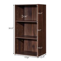 Costway - 3 Open Shelf Bookcase Modern Multi-functional Storage Display Cabinet - Walnut - Angle