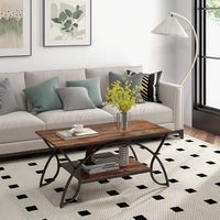 Costway 2-Tier Industrial Coffee Table Rectangular Cocktail Table with Storage Shelf - Rustic Brown - Angle