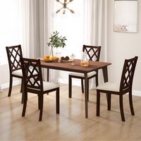 Costway Set of 4 Dining Chairs Wood Kitchen Side Chair with Inclined Backrest - Brown + White - Angle