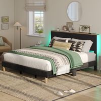Bestier - Bed Frame -King Size Bed With LED Light & Adjustable Storage Headboard for Bedroom Upho... - Angle