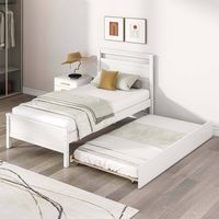Costway Twin Size Platform Bed with Trundle Pull-out Trundle Headboard & Footboard - White - Angle